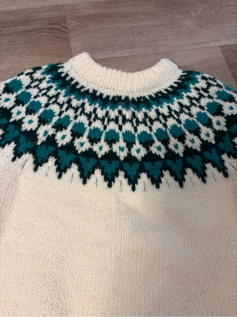 Women's Cream Fair Isle Yoke Sweater - Teal & Black Pattern